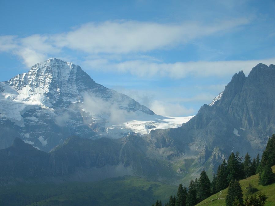 Breithorn, Schneefeld der Wetterlücke und Lauterbrunner Wetterhorn, Blick von Mürrenberg aus
